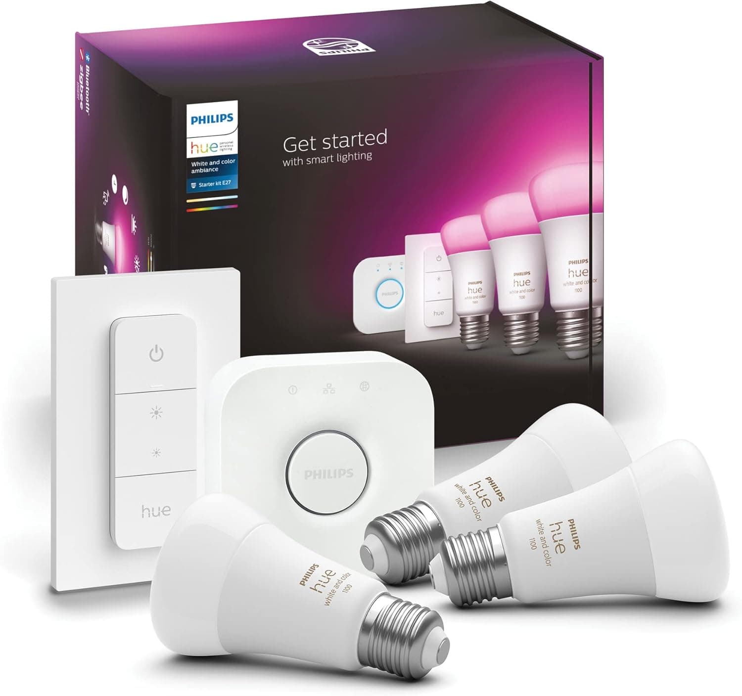 Philips Hue Kit de Démarrage E27 (3 Ampoules + Interrupteur)